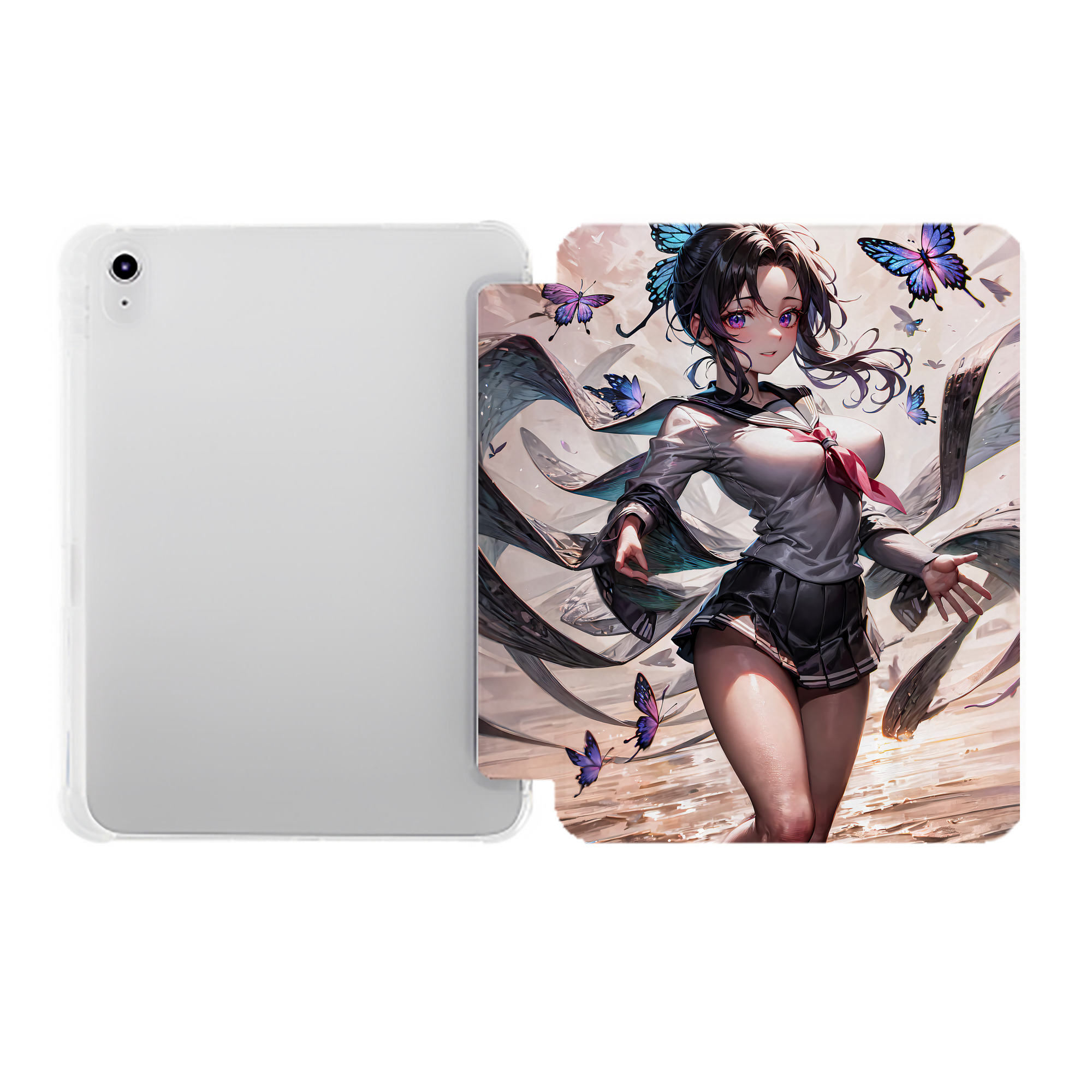 （画像用） 鬼滅の刃（きめつのやいば）蟲柱-胡蝶 しのぶ／こちょう しのぶ Kochou Shinobu IPad ケース ペン収納付き 三つ折りスタンド PUレザー×シリコン 対応機種9.5/10.5/10.9インチ